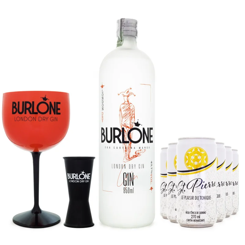 Combo Gin Burlone 950ml + 6 Tônicas St. Pierre 270ml + 1 Taça + 1 Dosador