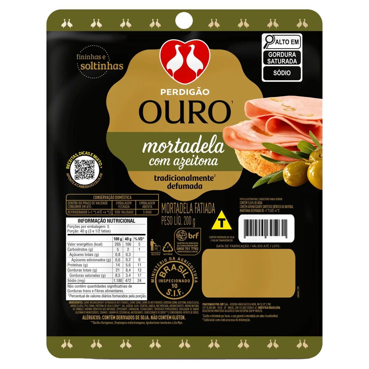 Mortadela Fatiada com Azeitona Perdigão Ouro 200g