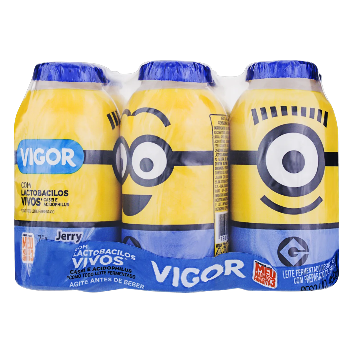 Pack Leite Fermentado Desnatado Minions Vigor Frasco 450g 6 Unidades