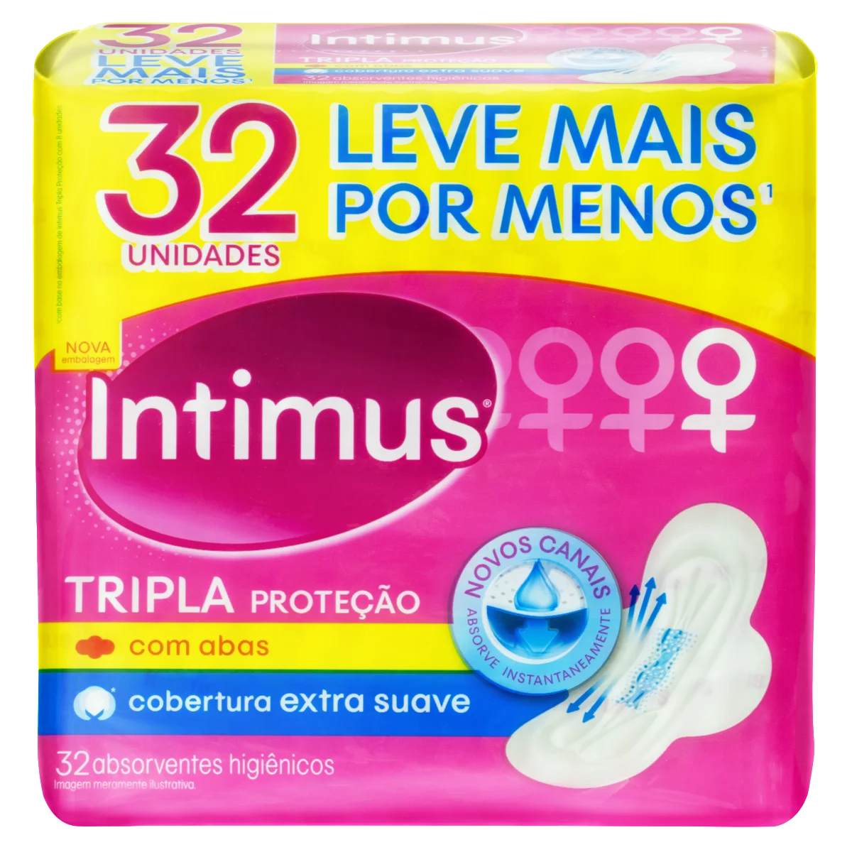 Absorvente com Abas Extra Suave Intimus Tripla Proteção Pacote 32 Unidades