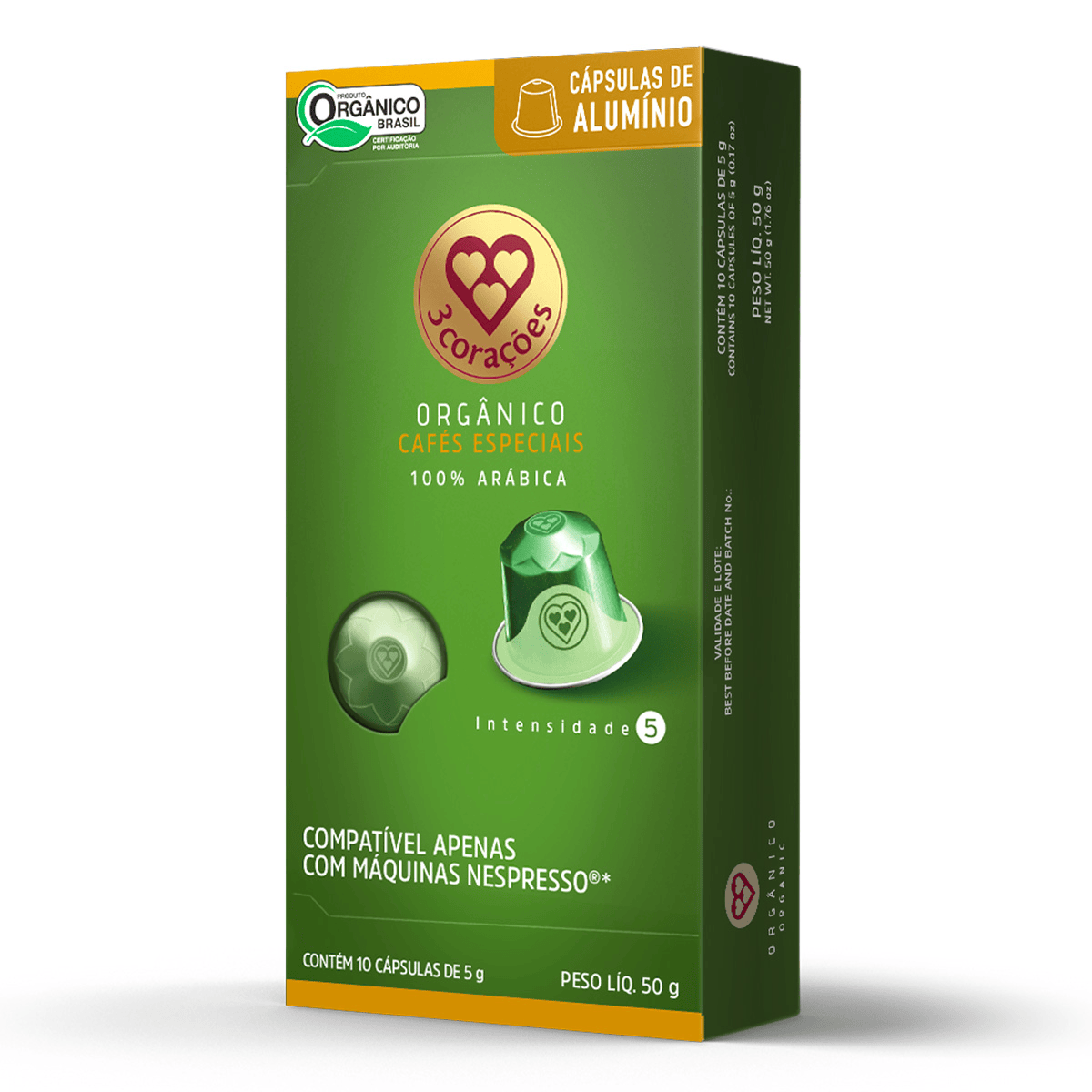 Cápsula de Café Organico Compativel com Nespresso 3 Corações 10un