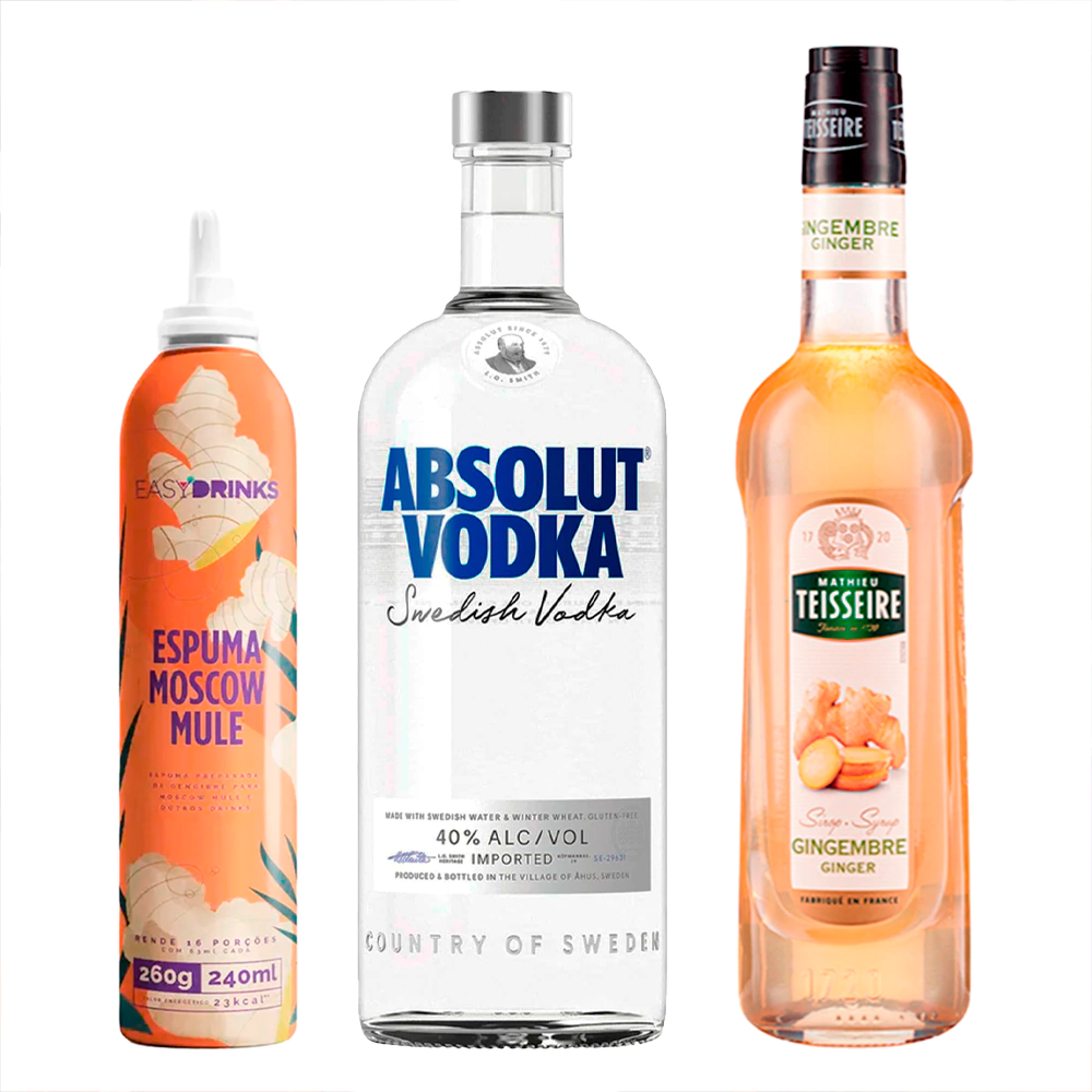 Combo Coquetel Moscow Mule- Espuma de Gengibre Moscow Mule 260g+Xarope Gengibre Teisseire Gingembre 700ml+Vodka Absolut 1l Sabor:Neutro