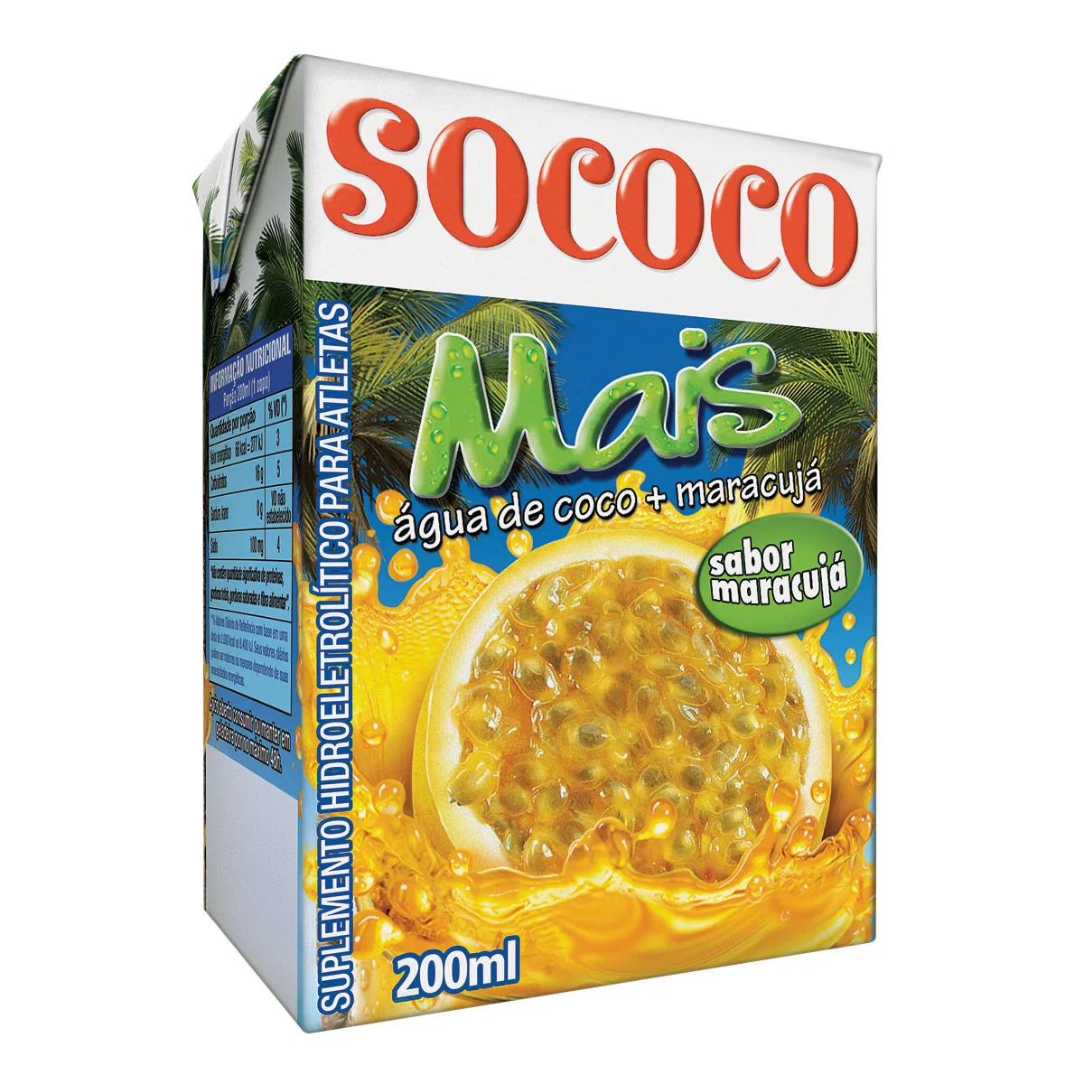 Água de Coco Sabor Maracujá Sococo Mais 200ml (GELADO)