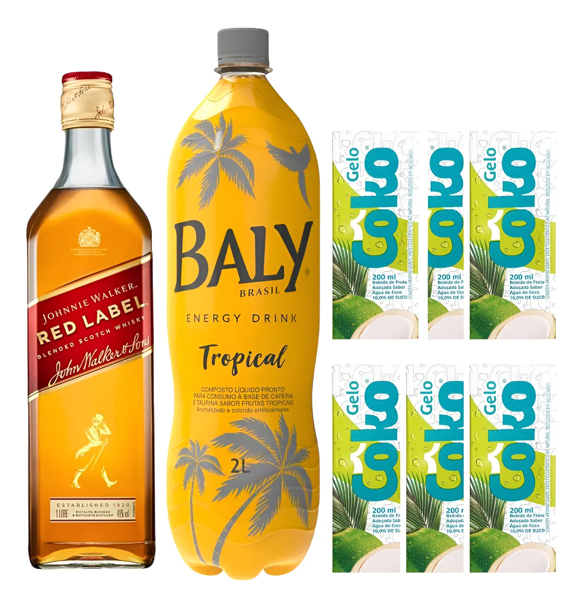 Combo Whisky Red Label 1l + Energético Baly + 6 Gelo De Coco
