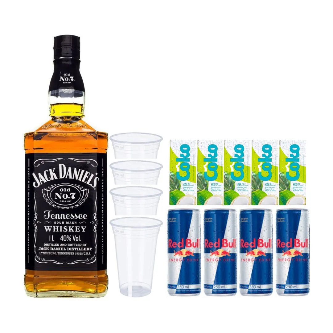 Combo Whisky Jack Daniel's 1l + 4 Red Bull + 5 Água De Coco
