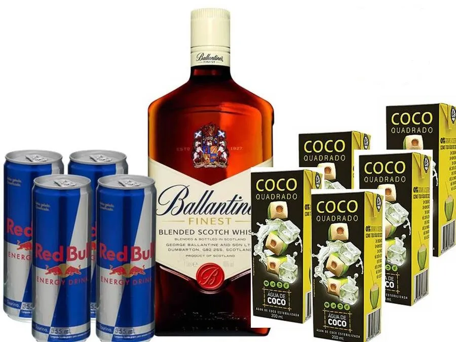 Combo Whisky Ballantine's 1l + 4 Red Bull + 5 Agua De Coco